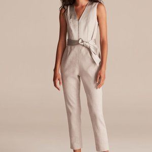 Rebecca Taylor NWT Tailored Jumpsuit Slub Twill Suit Satin Belt 8 Grey Jadeite